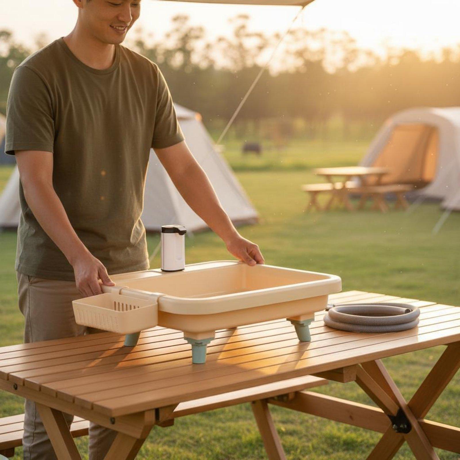 Outdoor Adventurer - حوض غسيل محمول للتخييم مزود بصنبور