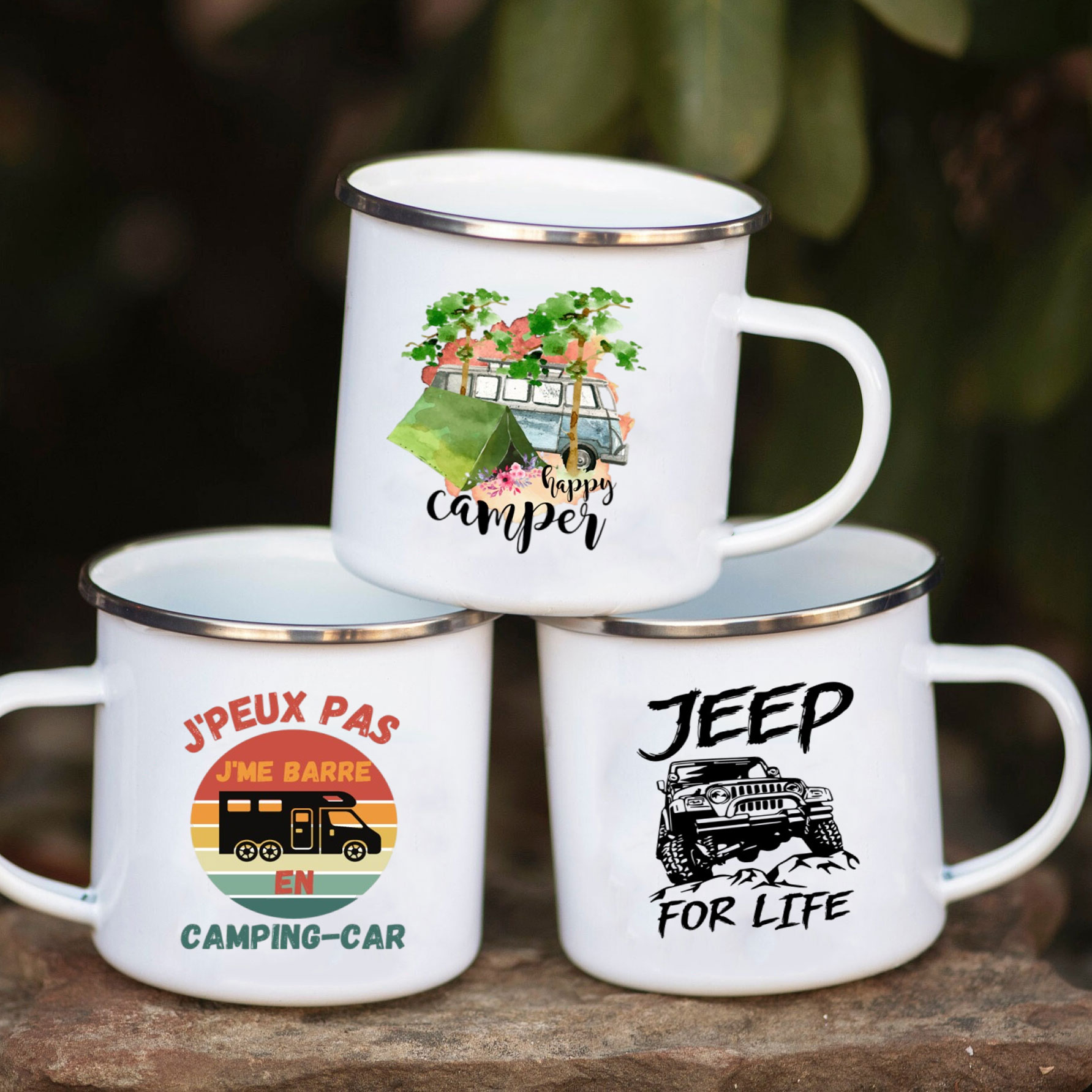 Outdoor Adventure Gifts - كوب معدني مطلي بالمينا للتخييم، كوب
