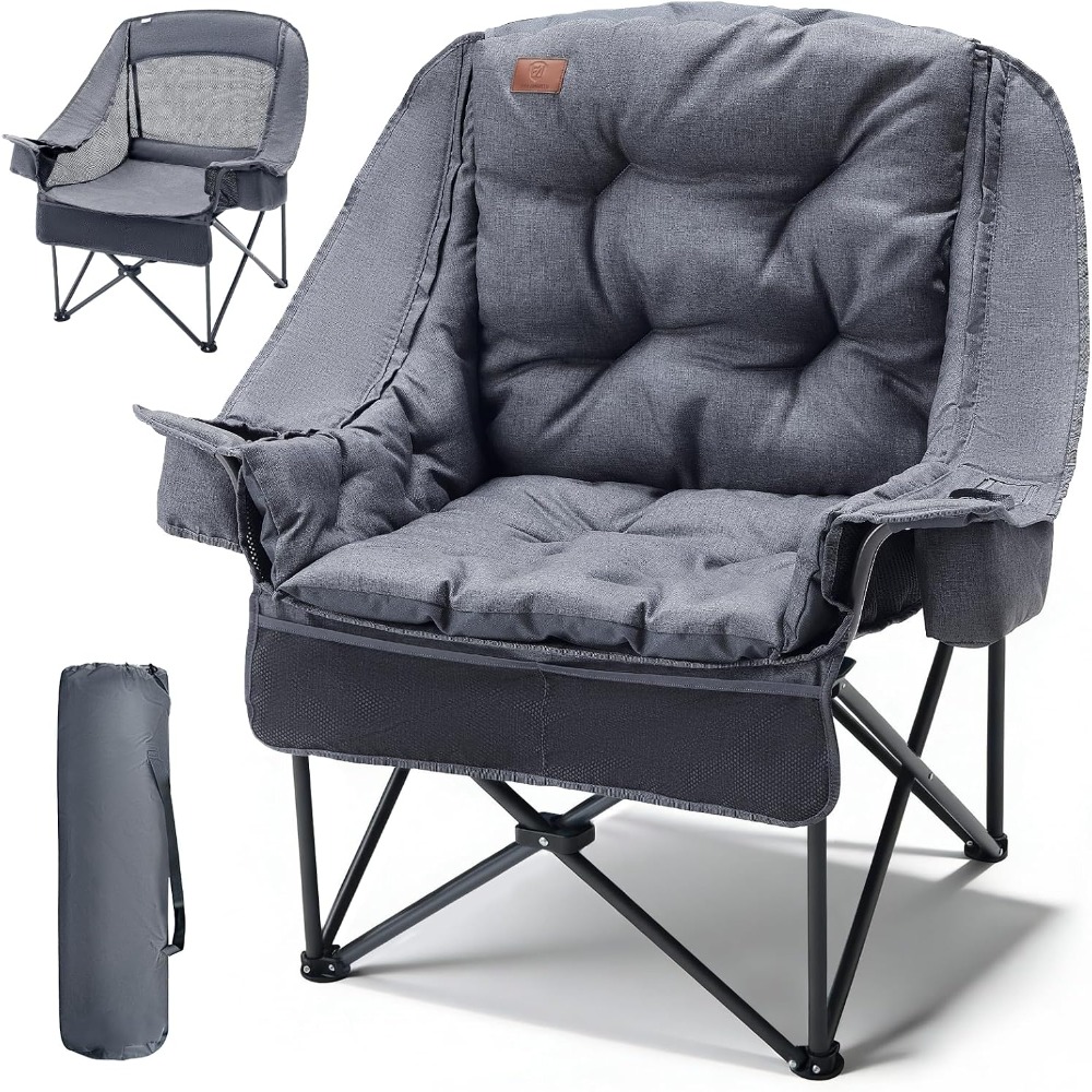 كرسي تخييم متين مقاس XL مع وسا - مراجعة Outdoor Adventure Xl وسعره