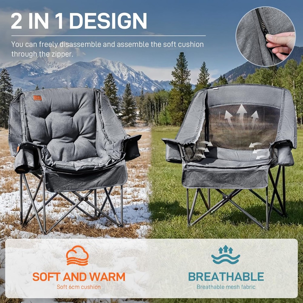 كرسي تخييم متين مقاس XL مع وسا - مراجعة Outdoor Adventure Xl وسعره